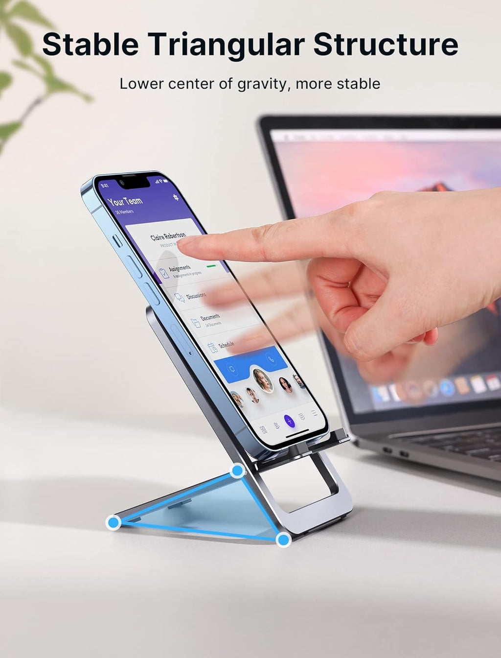 JSAUX Cell Phone Stand [2-Pack] Foldable Aluminum Adjustable Phone Holder for Desk Portable Travel Holder Office Desk Accessories Compatible with iPhone 15 14 13 12 11 Pro Max X Samsung S24 S23 Grey