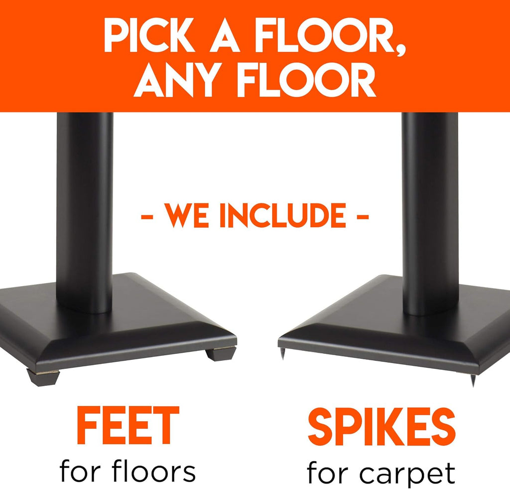 ECHOGEAR Premium Universal Floor Speaker Stands - Vibration-Absorbing MDF Design Works with Edifier, Polk, & Other Bookshelf Speakers Or Studio Monitors - Includes Sound Iso Pads & Carpet Spikes