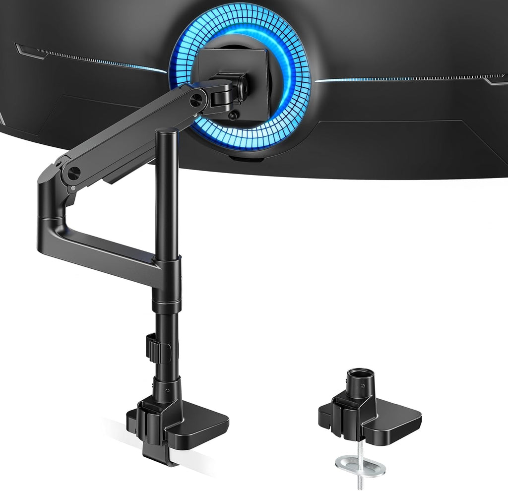 ARES WING Heavy-Duty Monitor Mount for 17-49 inches Ultrawide Curved Flat Monitors, Holds 44lbs, with 18" Extended Column for Desk, Adjustable Gas Spring, Black