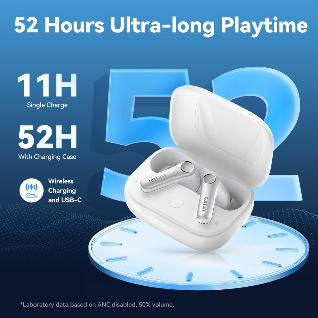 EarFun Air Pro 4 Adaptive Hybrid Noise Canceling Wireless Earbuds, Qualcomm Snapdragon Sound, aptX™ Lossless, 6 Mics AI CVC 8.0 Call, LDAC Hi-Res Audio, 52H Playtime, Bluetooth 5.4, White