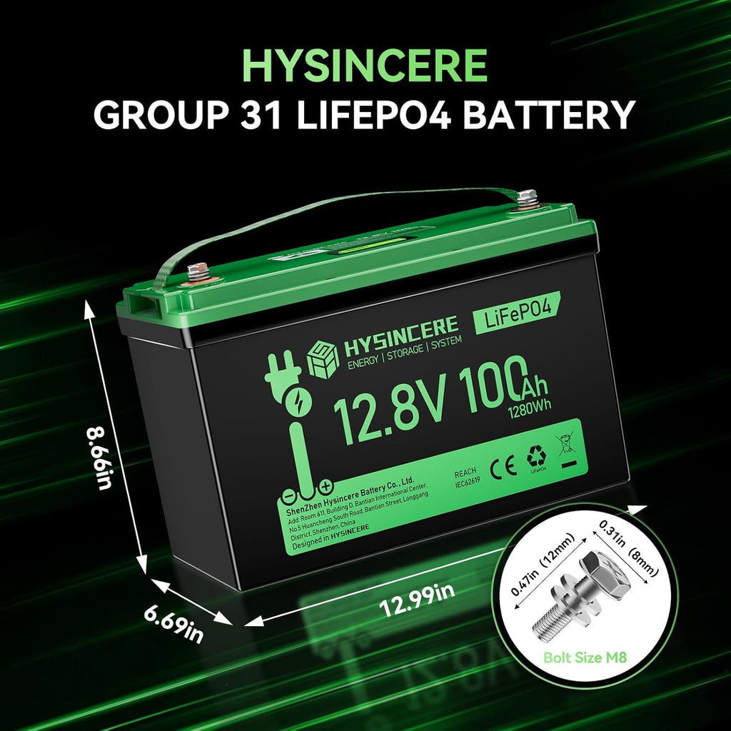 12V 100Ah LiFePO4 Battery BCI Group 31 Lithium Battery, Deep Cycle Battery with 100A BMS, 1280Wh Energy, Up to 15000 Cycles & 10-Year Lifespan for Trailer RV, Marine, Home Energy System