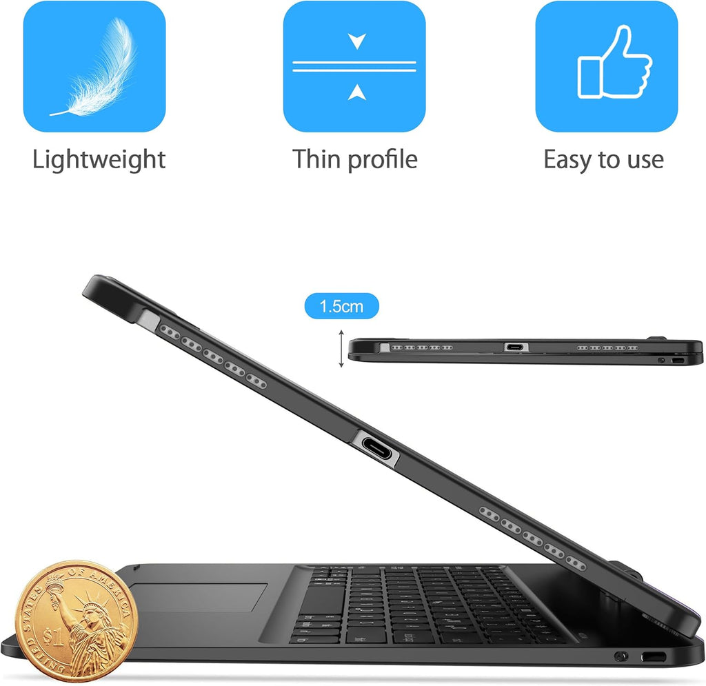 D DINGRICH Touch iPad Pro 12.9 Case with Keyboard 7th/5th Generation, Magic 360°Rotatable & Swivel Bluetooth Keyboard with Trackpad, 7 Backlight Color with Pencil Holder for iPad Pro 12.9” 4th/3rd Gen