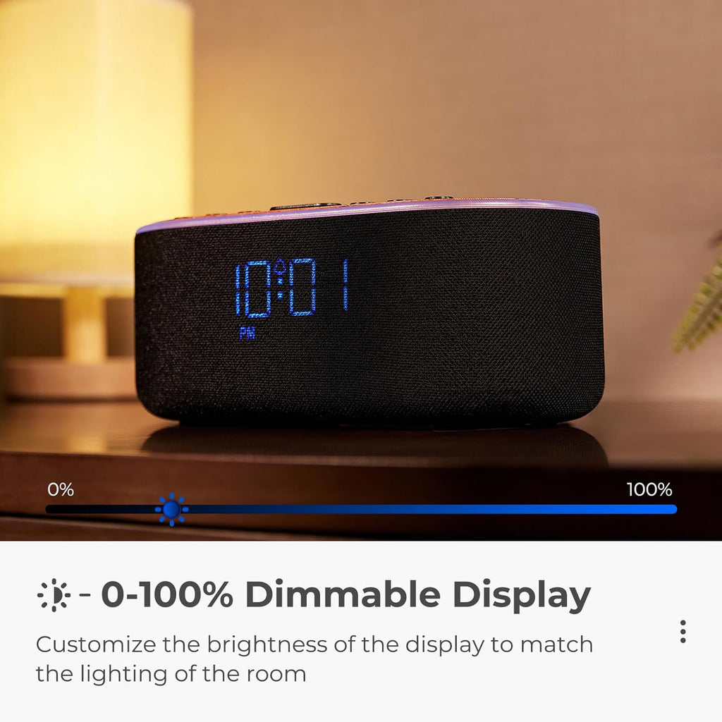 uscce Alarm Clock Bluetooth FM Radio: 10W Stereo Sound Speaker - Fast Wireless Charging for iPhone Samsung - Dimmable Clock Radio for Bedroom