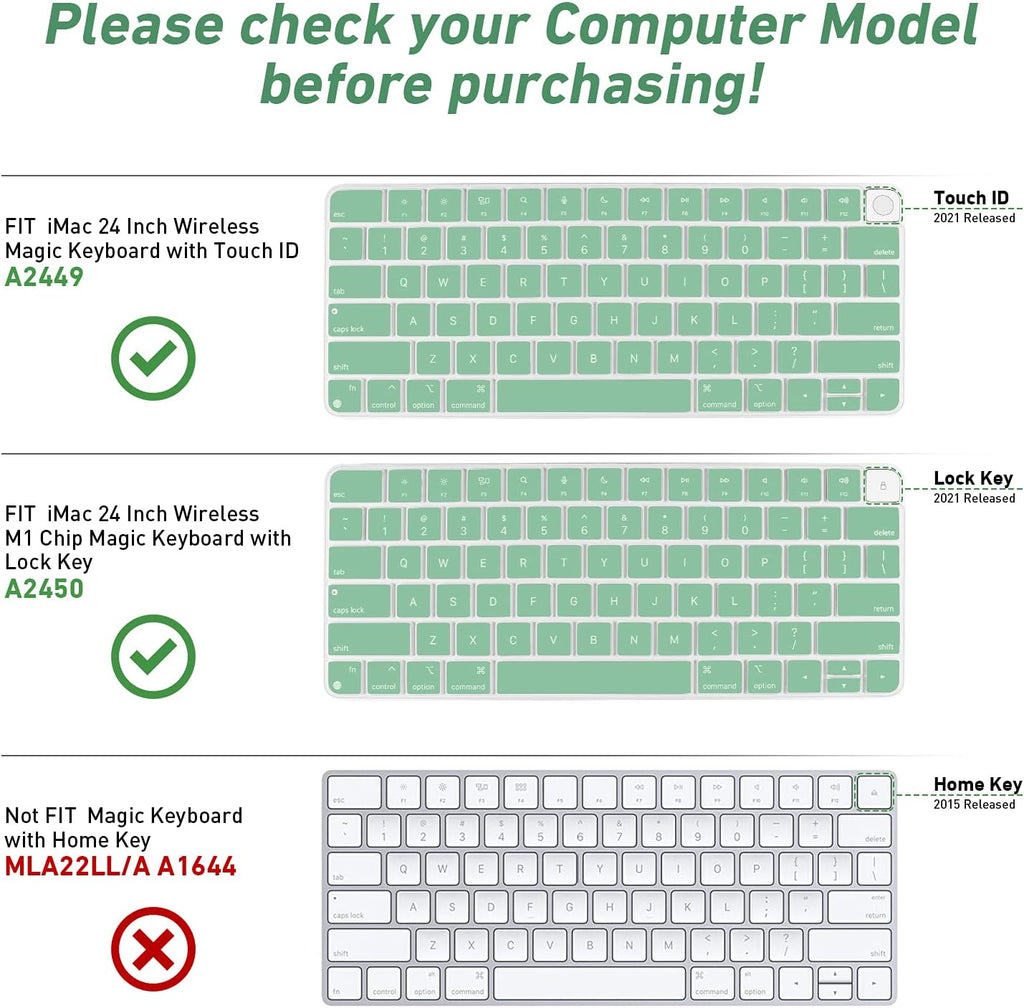 Allinside Silicone Keyboard Cover for iMac Magic Keyboard A2449/A2450, Protective Skin for iMac 24" Wireless Keyboard Released in 2021, US Layout, Light Green