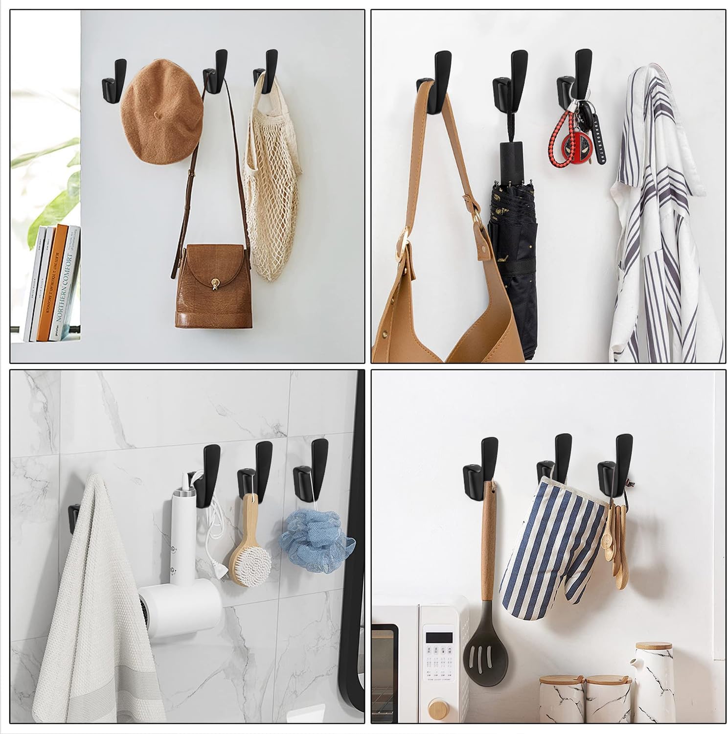 SARIHOSY] 5 Packs Coat Hooks,Metal Hooks for Clothes, Hats, Bags, Towels, Keys(Black)