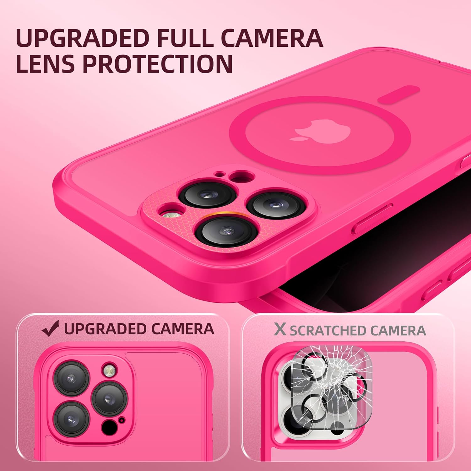 BERFY Magnetic for iPhone 16 Pro Case, Compatible with MagSafe, Built-in Privacy Screen Protector and Upgraded Camera Protection, Anti-Spy Full Body Shockproof Phone Case for 16 Pro 6.3", Hot Pink
