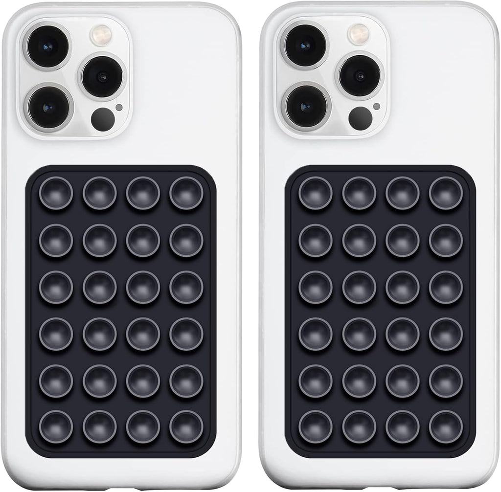 2 Pack Silicone Suction Phone Case Mount, Silicon Adhesive Phone Grip for Smartphones, Hands-Free Mirror Shower Phone Holder for Selfies, Tiktok Videos (Black)