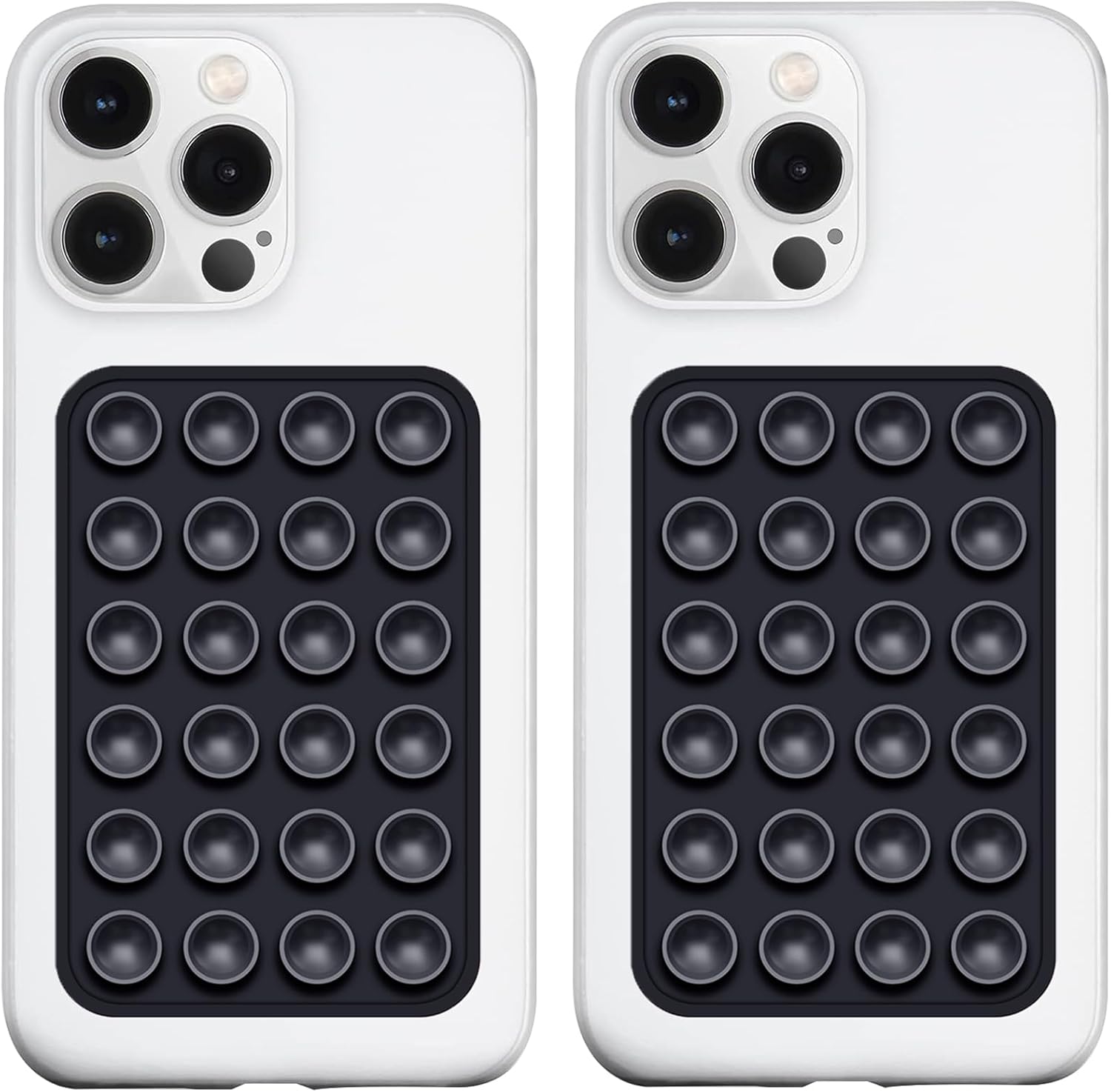 2 Pack Silicone Suction Phone Case Mount, Silicon Adhesive Phone Grip for Smartphones, Hands-Free Mirror Shower Phone Holder for Selfies, Tiktok Videos (Black)