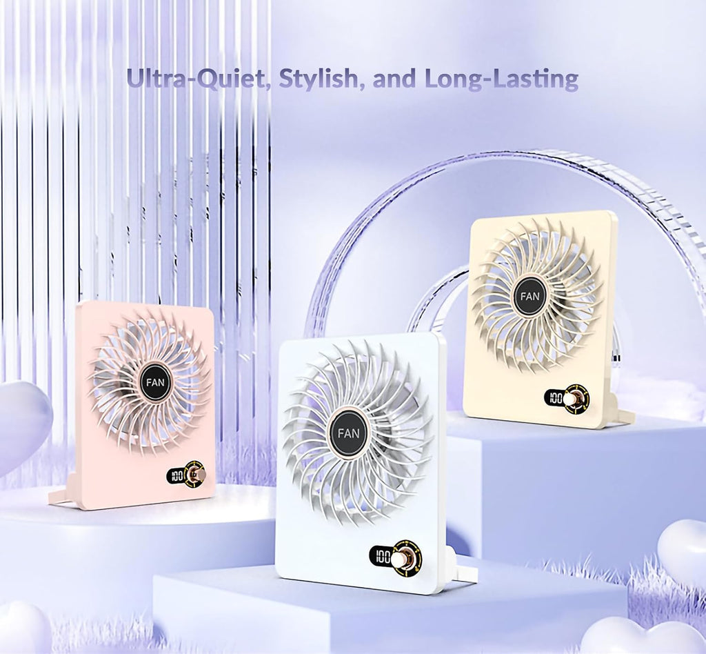 Mini Portable Fan, Silent Rechargeable Desk & Handheld with Adjustable Speeds & Angles, Long-Lasting Battery, Light Personal Wireless Cooling for Office, Bedroom, Classroom, Travel