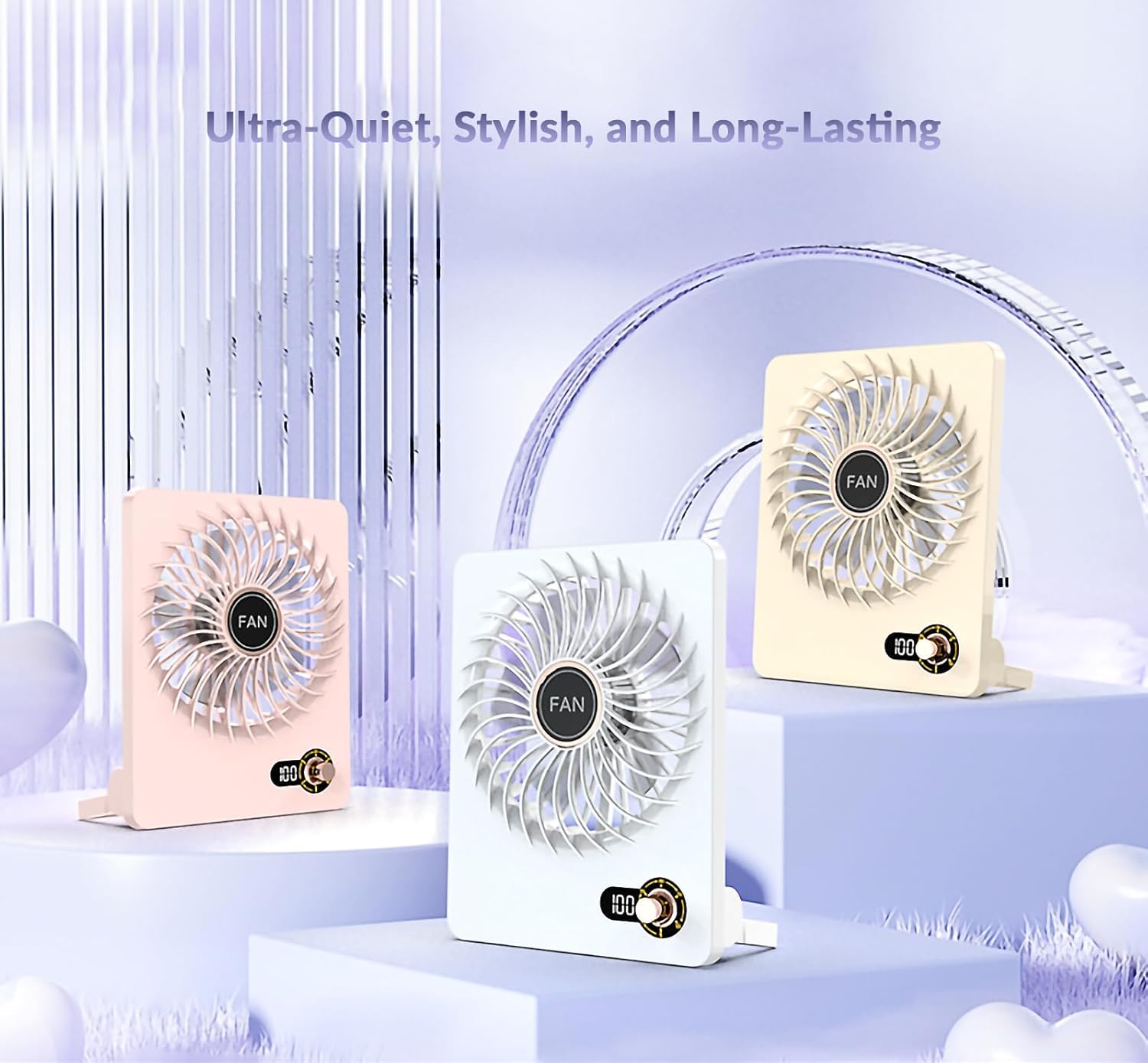 Mini Portable Fan, Silent Rechargeable Desk & Handheld with Adjustable Speeds & Angles, Long-Lasting Battery, Light Personal Wireless Cooling for Office, Bedroom, Classroom, Travel