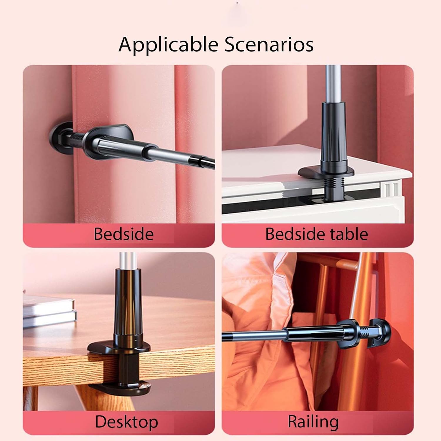 Phone Holder,gooseneck Phone Holder,360° Rotate Support Rod One-Hand Adjustable Cell Phone Holder,for Desk Headboard Nightstand. (Black)