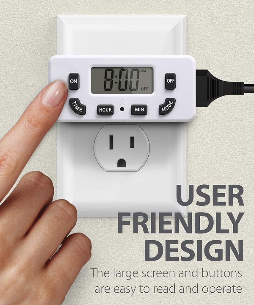 Fosmon Digital Timer for Electrical Outlets, Indoor 24 Hour Light Timer Programmable, Mini Plug in Outlet for Lamps, Fans, Grow Lights, 2 On/Off Programs, 15A/1875W, ETL Listed