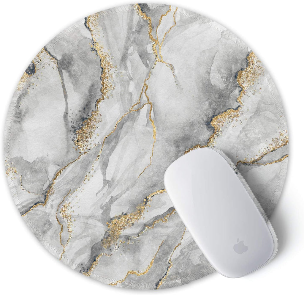ITNRSIIET Round Mouse Pad with Stitched Edge Premium-Textured Waterproof Non-Slip Rubber Base Desktop Protection Mat Diameter 8.7 inches, Gray Marbling