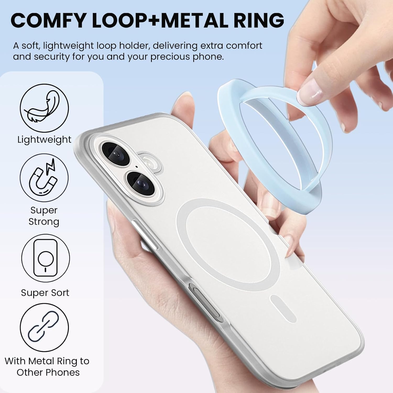 Magnetic Silicone Ring Grip Phone Holder, Loop Grip Phone Holder,Magnetic Phone Loop,Magsafe Phone Grip,Compatible with Magsafe for iPhone 16/15/14/13/12 Series (Blue Sparkle)