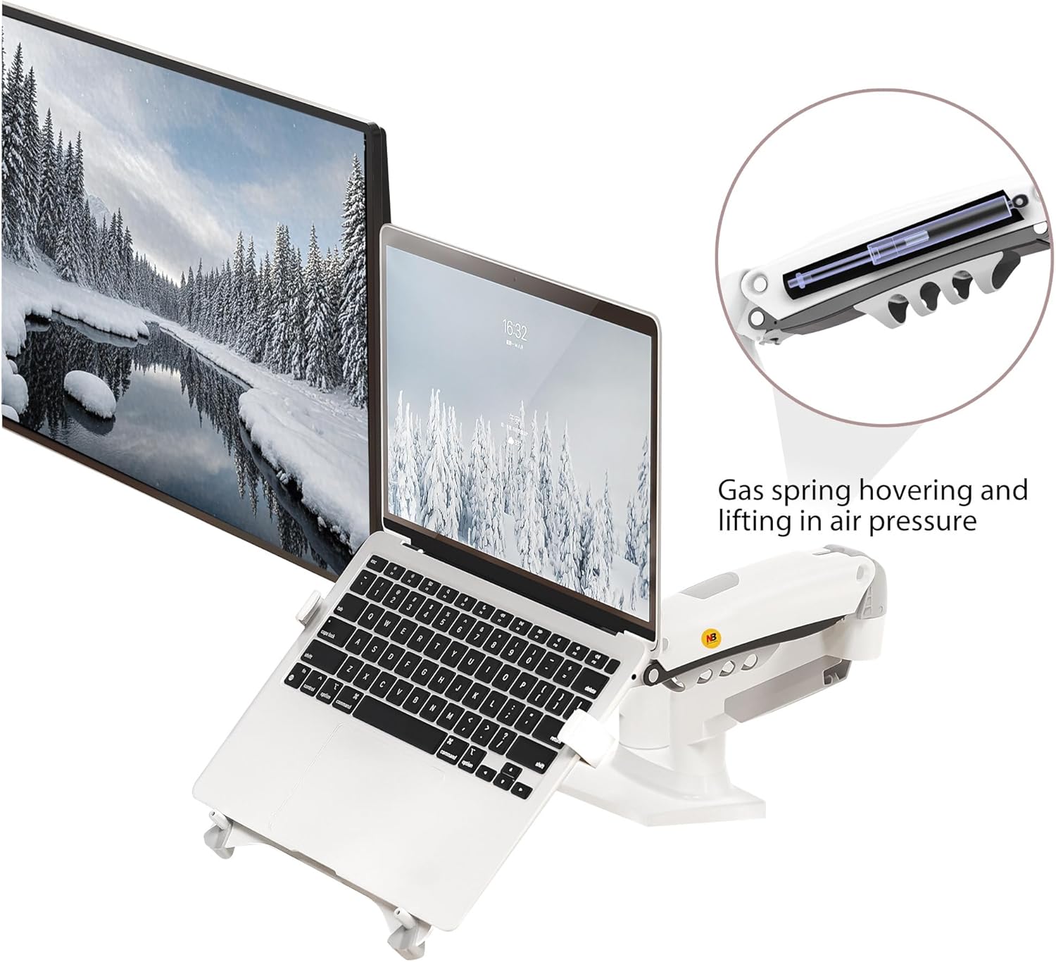 NB North Bayou Laptop Mount with Adjustable Tray for 10-17”Notebook, Full Motion Arm with VESA Plate for 17-30”Monitor,Clamp-on Grommet Mounting F160-FP (White)