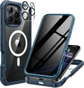 seacosmo for iPhone 16 Pro Max Case, Full Body Bumper with Built-in 9H Tempered Glass Privacy Screen Protector and Camera Lens Protector, Compatible with MagSafe, Shockproof Phone Cover, 6.9", Blue