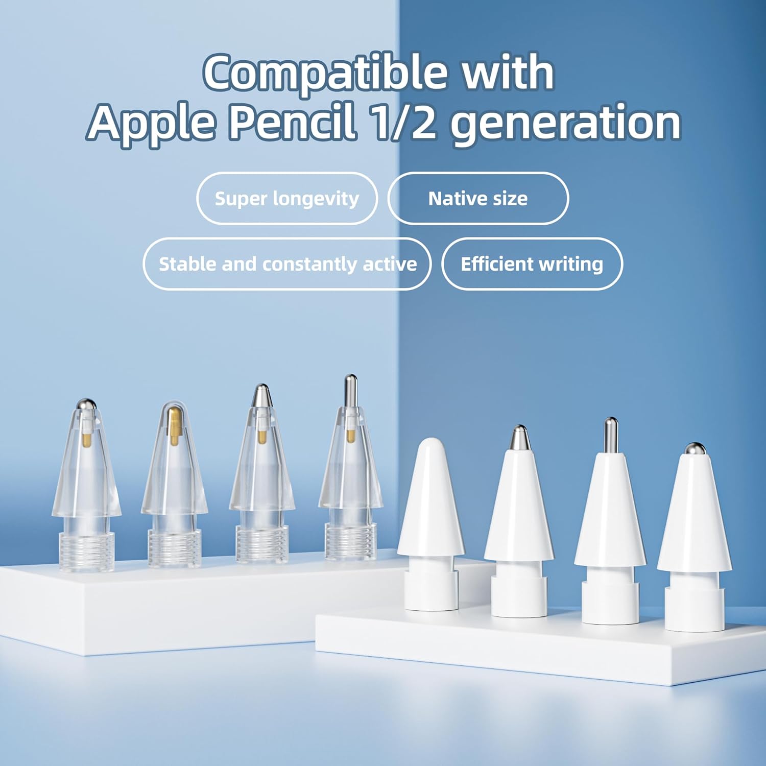 nimin Replacement Tips for Apple Pencil 2nd Gen & 1st Gen- [8 Pack] Apple Pencil Spare No Wear Out Fine Point Precise Control Apple Pen Tip, Plastic Tips + Metal Tips