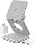 Foldable Magnetic Wireless Charger, KU XIU X40 Aluminum Alloy 3-in-1 Charging Station for Apple, Fast Charging Travel Charger for iPhone 16 15 14 13 12Series, 5W Apple Watch 1-10/Ultra, AirPods,Silver