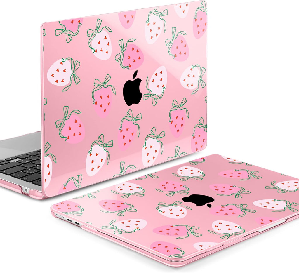 MEEgoodo Case for MacBook Air M4/M3/M2 13.6 inch 2025 2024 2022, Fit Model A3240 A3113 A2681, Compatible with MacBook Air 13 inch, Laptop Hard Shell Case with Keyboard Cover, Strawberry & Bow