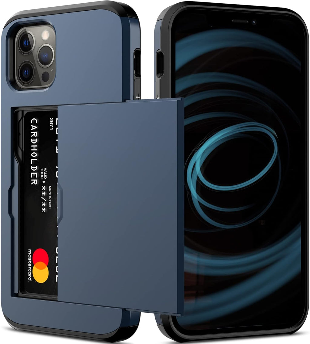 Nvollnoe for iPhone 12/iPhone 12 Pro Case with Card Holder Heavy Duty Protective Dual Layer Shockproof Hidden Card Slot Slim Wallet Case for iPhone 12/12 Pro for Men&Women(Blue)