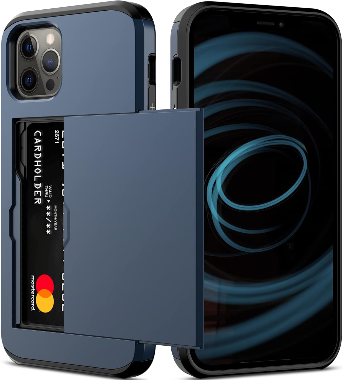 Nvollnoe for iPhone 12/iPhone 12 Pro Case with Card Holder Heavy Duty Protective Dual Layer Shockproof Hidden Card Slot Slim Wallet Case for iPhone 12/12 Pro for Men&Women(Blue)
