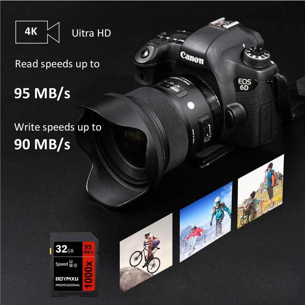 Professional 32GB Class 10 U3 Memory Card - Up to 95MB/s for Cameras & Camcorders - Red/Black