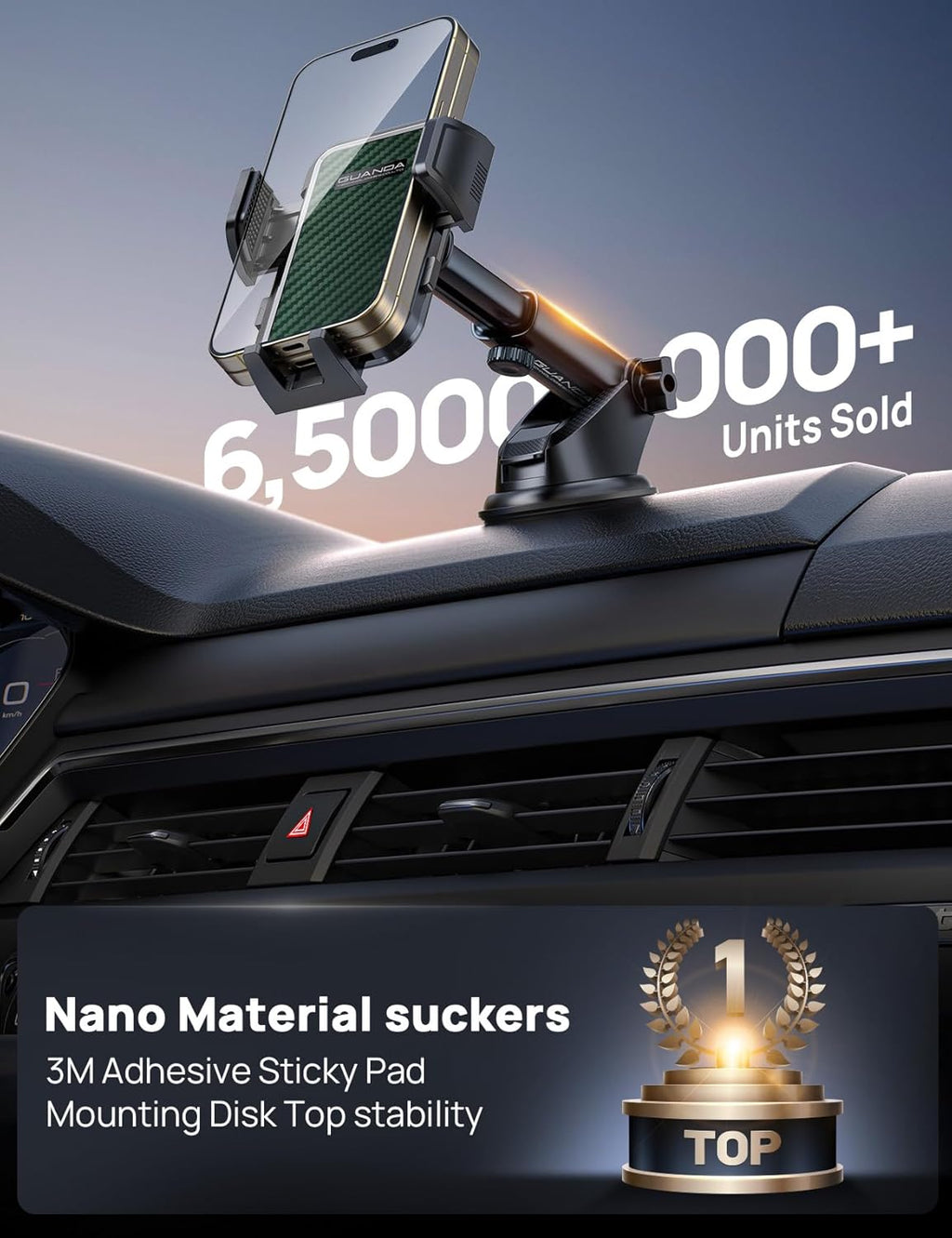 [2025 New] Dashboard Phone Holders for Your Car (+Vent Hook)[Military Grade Stable] Car Cell Phone Holder, Non-Slip Silicone Carbon Fiber Car Phone Mount, Rotatable Suction Cup for All Phone, Green