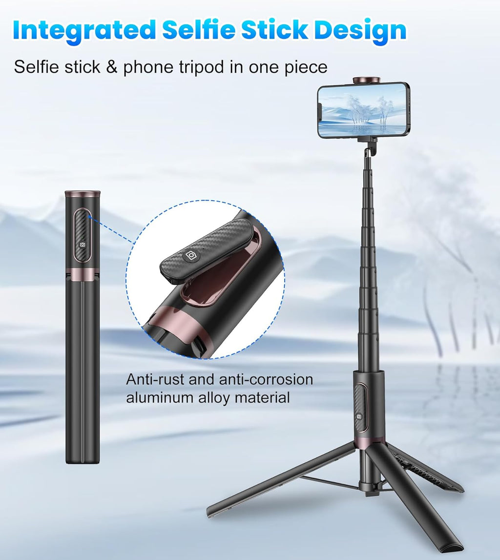 TONEOF 67" Cell Phone Selfie Stick Tripod,Smartphone Stand All-in-1 with Integrated Wireless Remote,Portable,Lightweight,Extendable for iPhone/Android(Black)