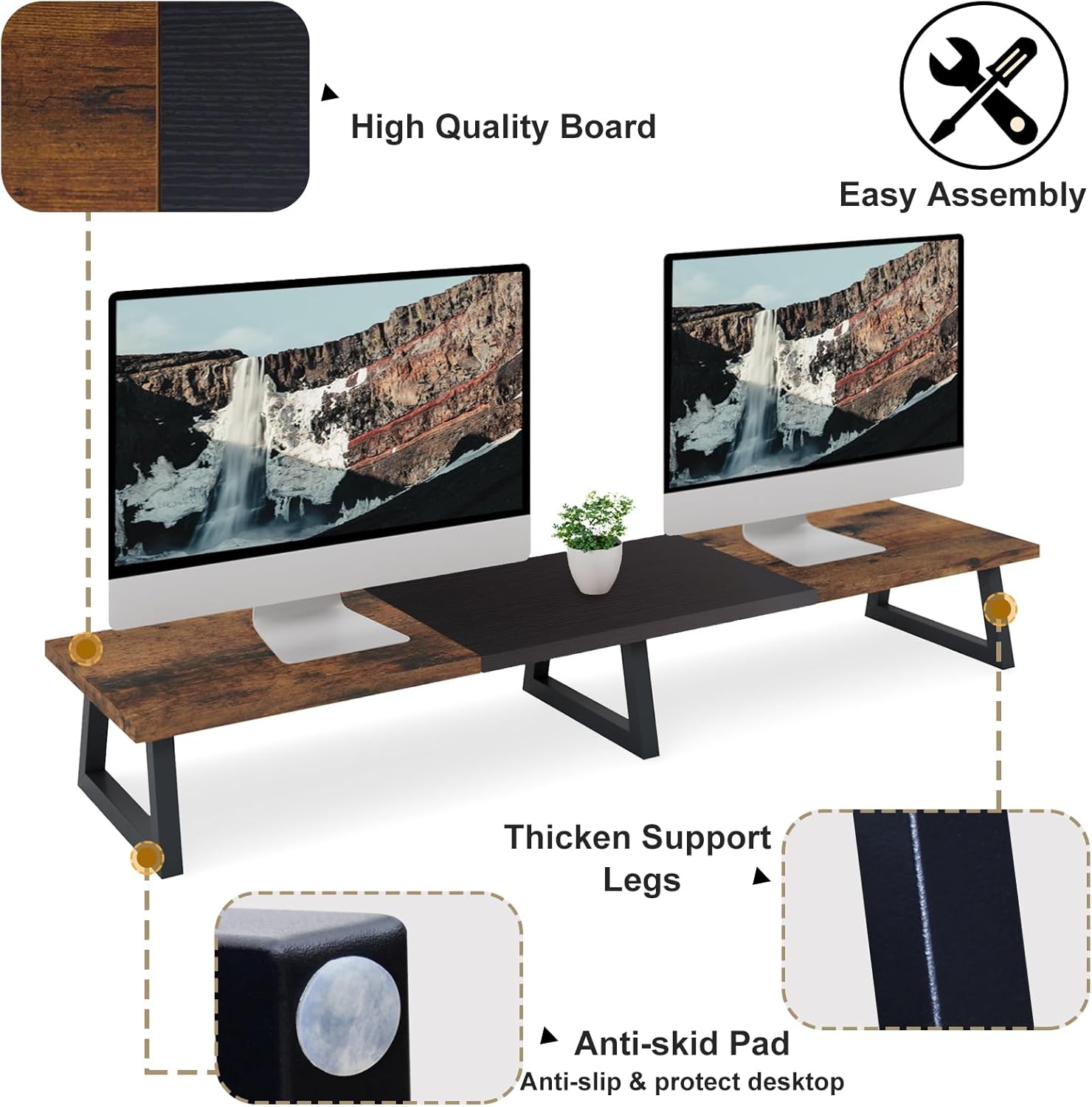 TEAMIX 42 inch Large Dual Monitor Riser, Extra Long Monitor Stand Riser Wide TV Stand Riser Monitor Stand for 2 Monitors Wood & Steel Desktop Riser Desk Organization Home Office