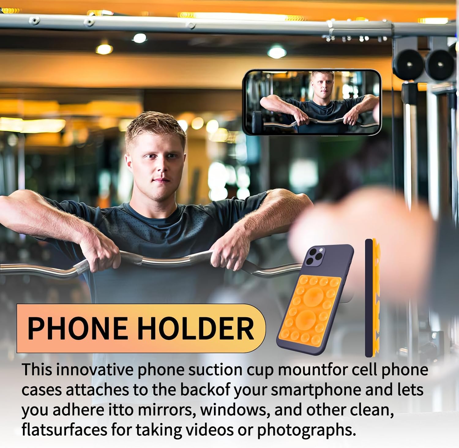 ZYCCER Double Sided Silicone Suction Phone Holder Mount,Compatible with iPhone and Android Cases Hands-Free Mirror Shower Phone Mount Strong Grip Holder (Orenge, Single Sided 1PCS)