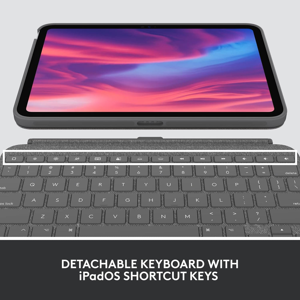 Logitech Combo Touch iPad 10th Gen Case, Detachable Keyboard, Large Precision Trackpad, Backlit Keyboard, Smart Connector - Oxford Gray
