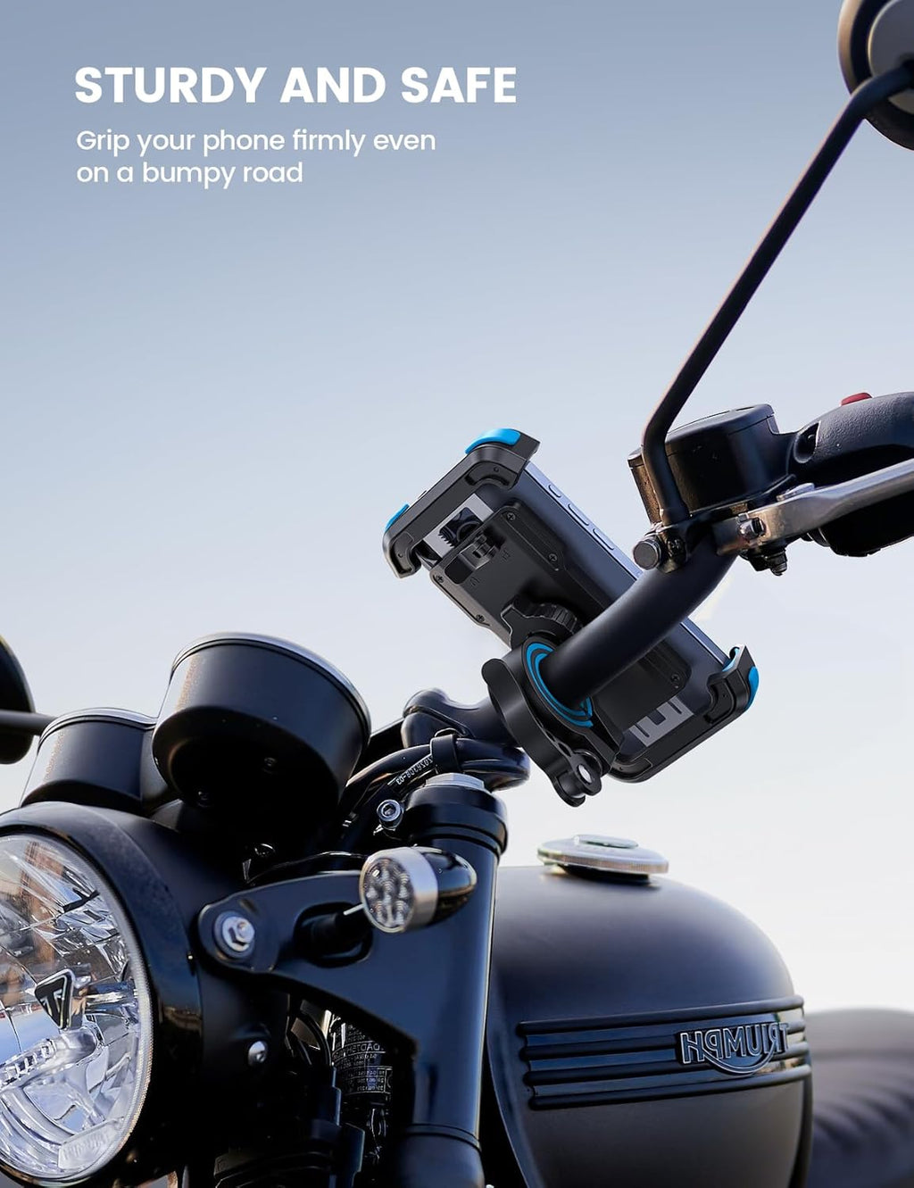 Lamicall Motorcycle Phone Mount, Bike Holder - Upgrade Adjustable Cell Holder, Bicycle Scooter Handlebar Cradle Clip for iPhone 15 Pro Max/Plus, 14, Galaxy S22 and 4.7-6.8" Phone, Blue