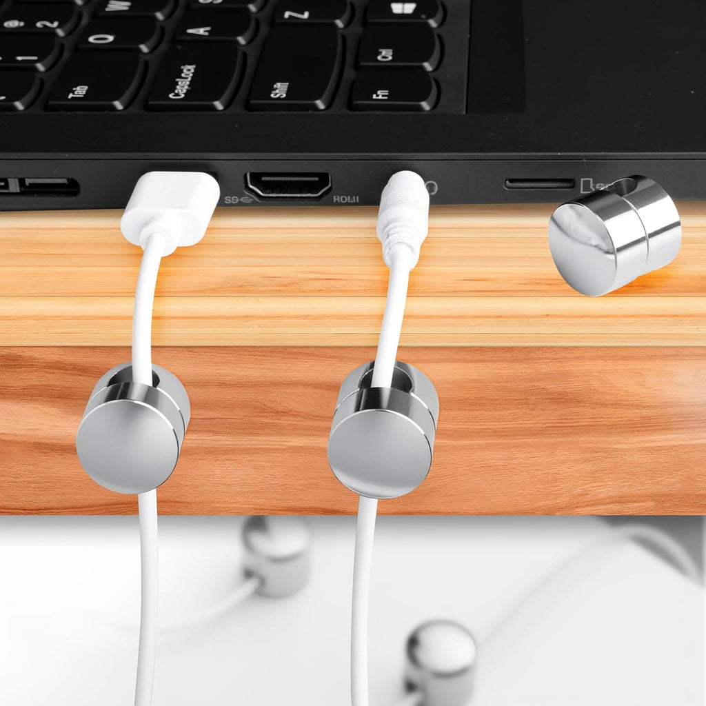 3 Sets Charger Holders for Cords, Adjustable Cable Anchor Holders, Adhesive Metal Cord Clips, Cable Management Wire Organizers for Desk, Office, Nightstand - White, Silver, Red Bronze