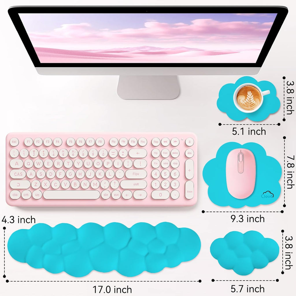 Cloud Wrist Rest for Computer Keyboard, 4-in-1 Memory Foam Leather Cloud Keyboard Wrist Rest and Mouse Pad Set with Ergonomic Support for Arm and Palm Cushion, Gaming/Work Setup, Scuba Blue