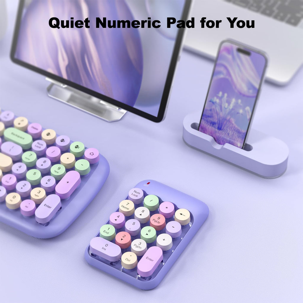 MOFII Wireless Number Pads - Purple Numeric Keypad 18 Keys USB 2.4G Round Keycap Colorful Extensions Keypads, Financial Accounting Portable Numpad 10 Key for Laptop/PC/Notebook/Surface Pro