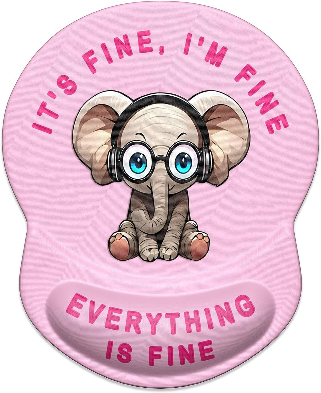 ITNRSIIET Ergonomic Mouse Pad with Gel Wrist Support Small Wrist Rest Smooth Surface Non-Slip PU Base Comfortable Office Supplies Pain Relief, 8.7 x 7.2 inches, Pink Pretty Elephant