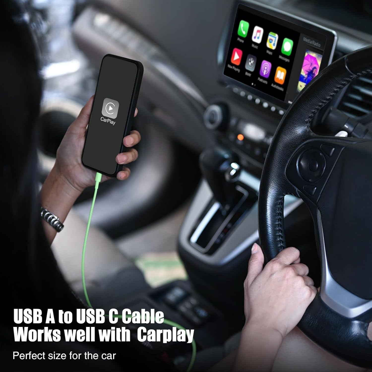 3-Pack Green [3.3FT+3.3FT+6FT] USB A to USB C Cable，USB to USB C Car Carplay Cable for iPhone 16 15 Pro Plus Pro Max，for iPad Pro/Air/Mini，for Samsung S24/S23/S22/S21，for MacBook Pro/Air and More