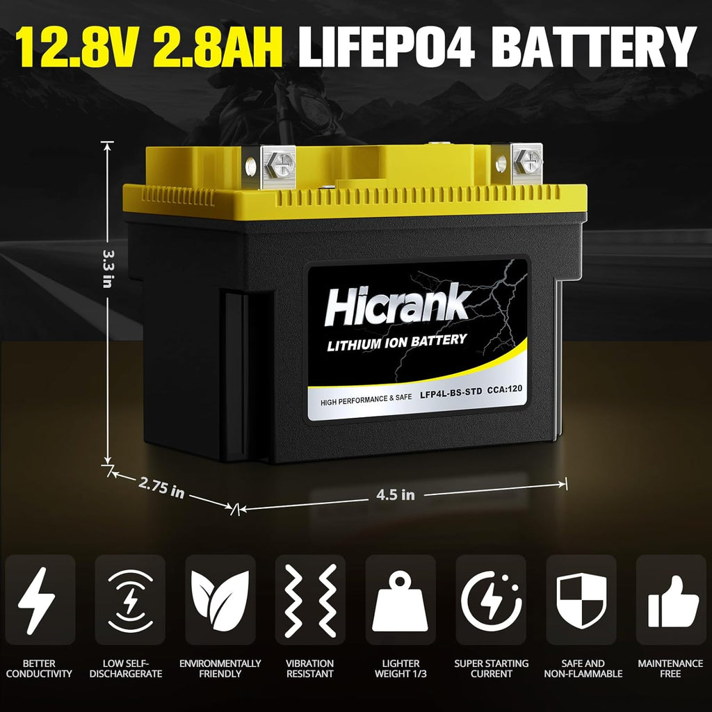 YTX4L-BS STD Standard Lithium Motorcycle Battery - 12.8V 2.8Ah 150CCA LiFePO4 Powersports Battery for ATV, Scooter, Snowmobile, Jet Ski, Honda Grom, Yamaha, Suzuki, CAN-AM, Generator