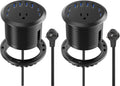Jgstkcity 65W USB-C Hidden Desktop Power Grommet: 1 AC Outlet,8 USB Charging Ports,3'' Hole Flush Mount Pop-Up Power for Conference Tables & Nightstands (Black, 6 FT - 2PCS)