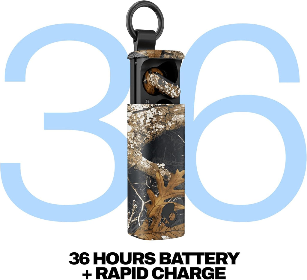 Skullcandy Dime Evo Wireless Earbuds, Bluetooth Headphones, Noise Isolating Fit, Up to 36 Hours Battery, Microphone for iPhone Android, Easy Carry with Clip-Anywhere Case - Realtree Edge Colors Black