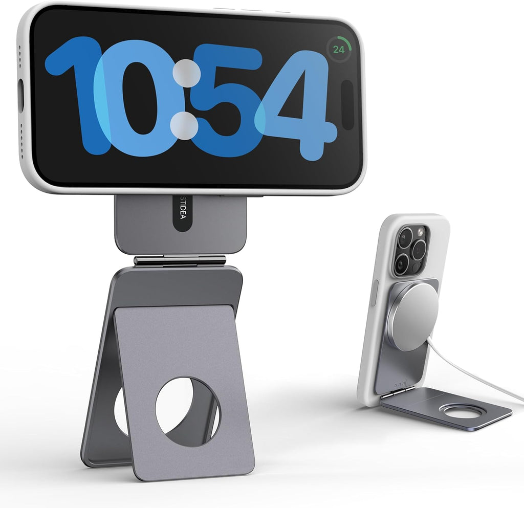 Phone Tripod Stand, Aluminum Alloy Mini Tripod Compatible with Magsafe iPhone 16/15/14/13/12 Series, Foldable Strong Magnetic Phone Stand, Mult-Angle Adjustment Selfie Stick(Grey)