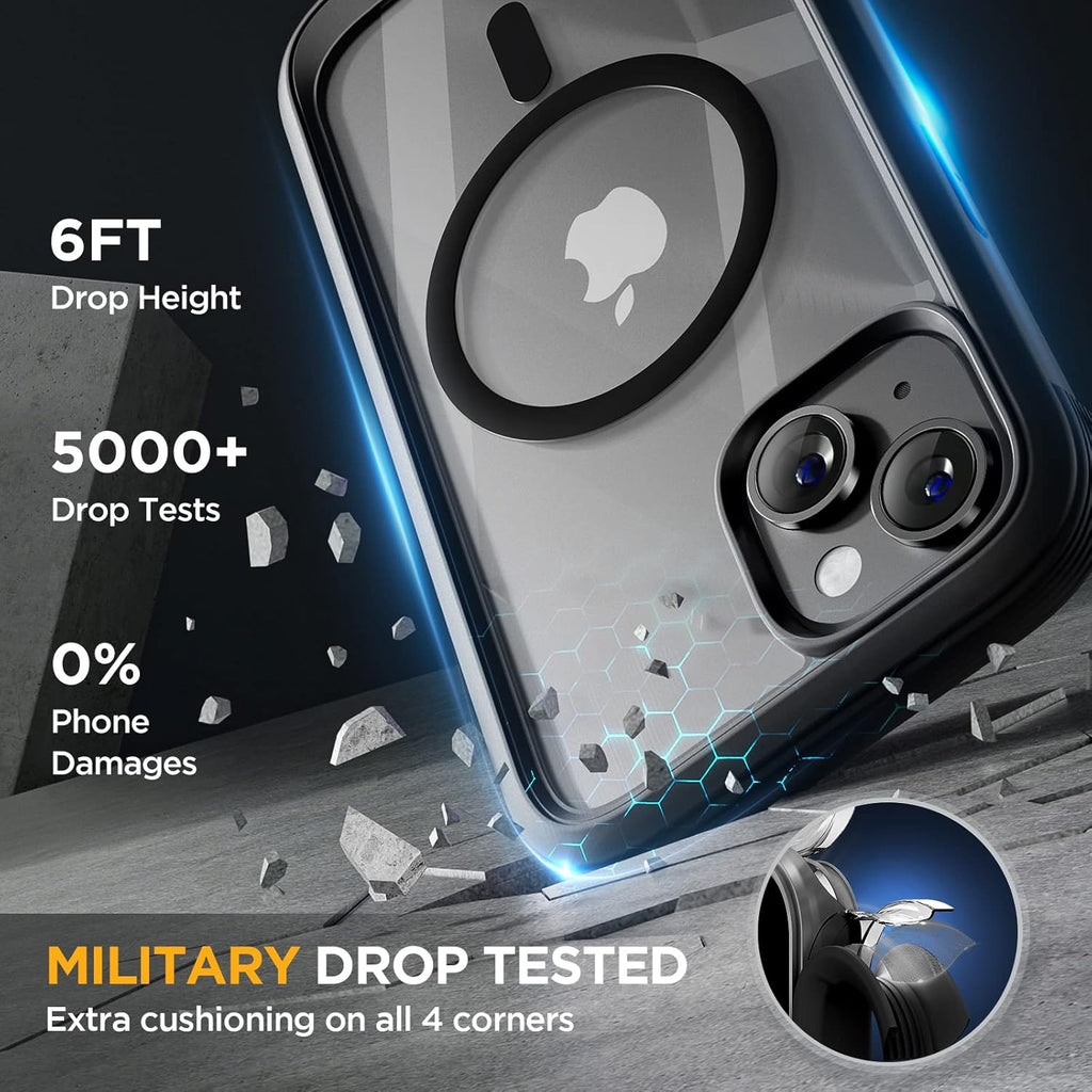 Miracase Glass Series Designed for iPhone 13 Case 6.1 inch, 2023 Upgrade Full-Body Magnetic Clear Bumper Case with Built-in 9H Tempered Glass Screen Protector,Black