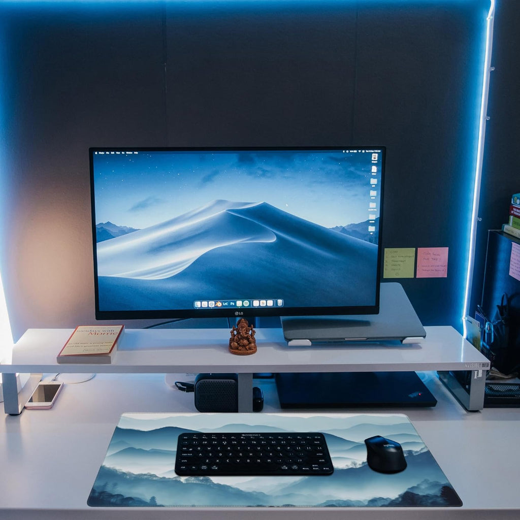 Large Gaming Mouse Pad for Desk,Mountain Desk Mat,Misty Forest Mountains Desk Pad,Extended Big Computer Keyboard Mouse Pad with Non-Slip Base and Stitched Edge,31.5"x11.8"