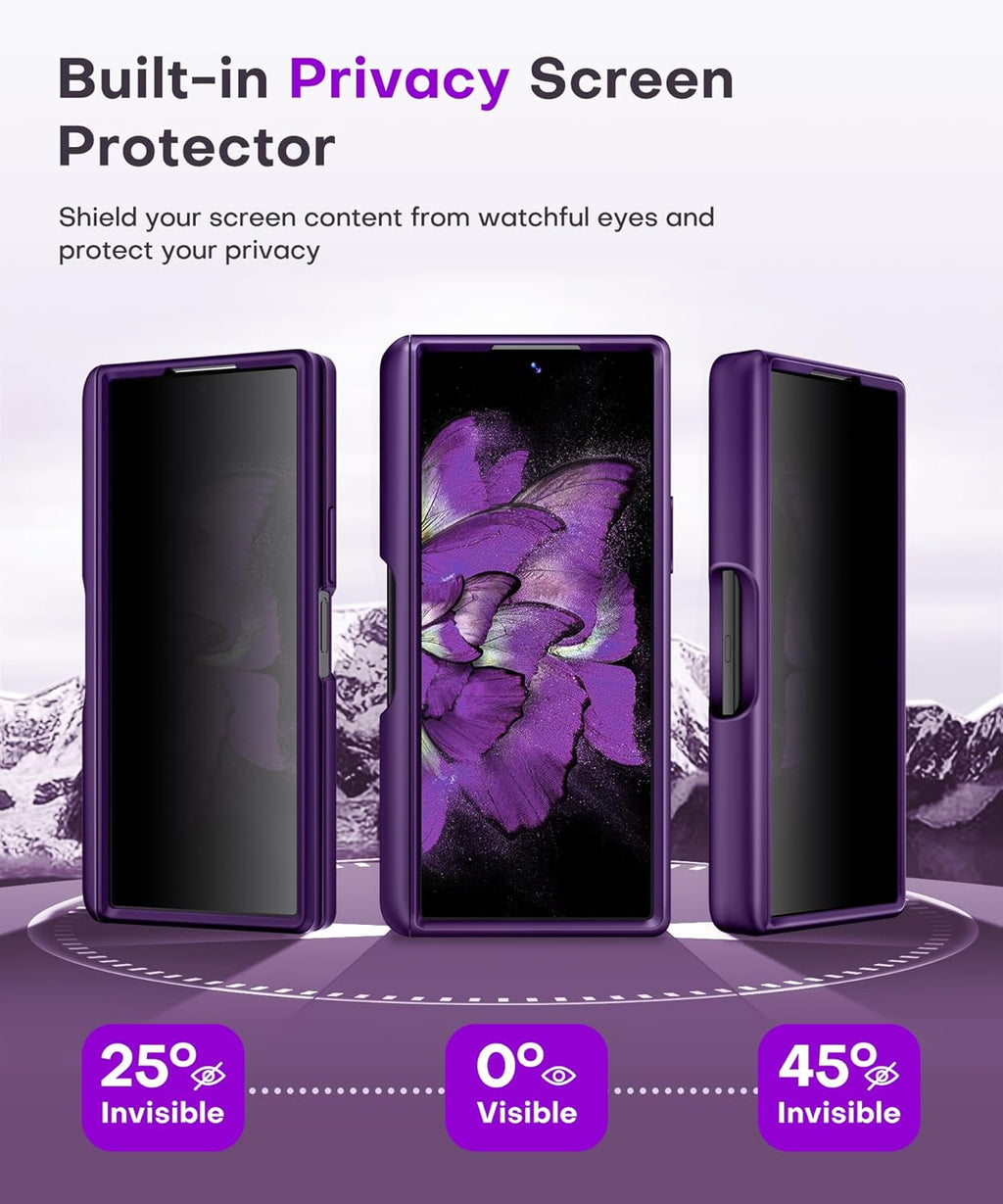 BERFY Magnetic for Samsung Galaxy Z Fold 6 Case with Privacy Screen Protector, [Compatible with MagSafe][Anti Spy] Built-in S Pen Holder & Kickstand, Full-Body Shockproof Case for Z Fold 6, Purple