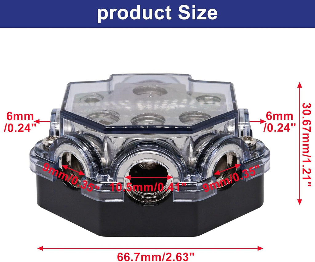 2pc Power Distribution Block Car Audio 1 in 5 Ways Out Car Audio Distributions Block 0 Gauge Input 2/4/8 Gauge Out Ground Cable Splitter Distribution Blocks for Automotive