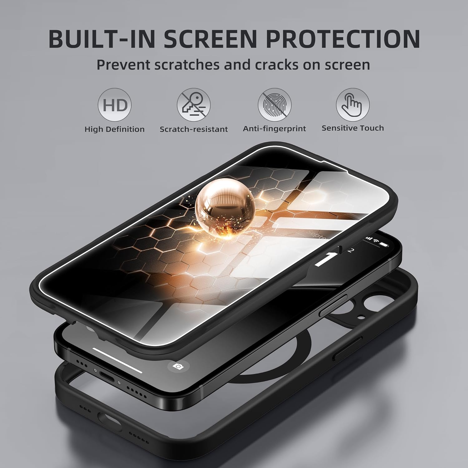 BERFY Magnetic for iPhone 14 Case, Compatible with MagSafe, Built-in Privacy Screen Protector and Upgraded Camera Protection, Anti-Spy Full Body Shockproof Phone Case for 14 6.1", Black