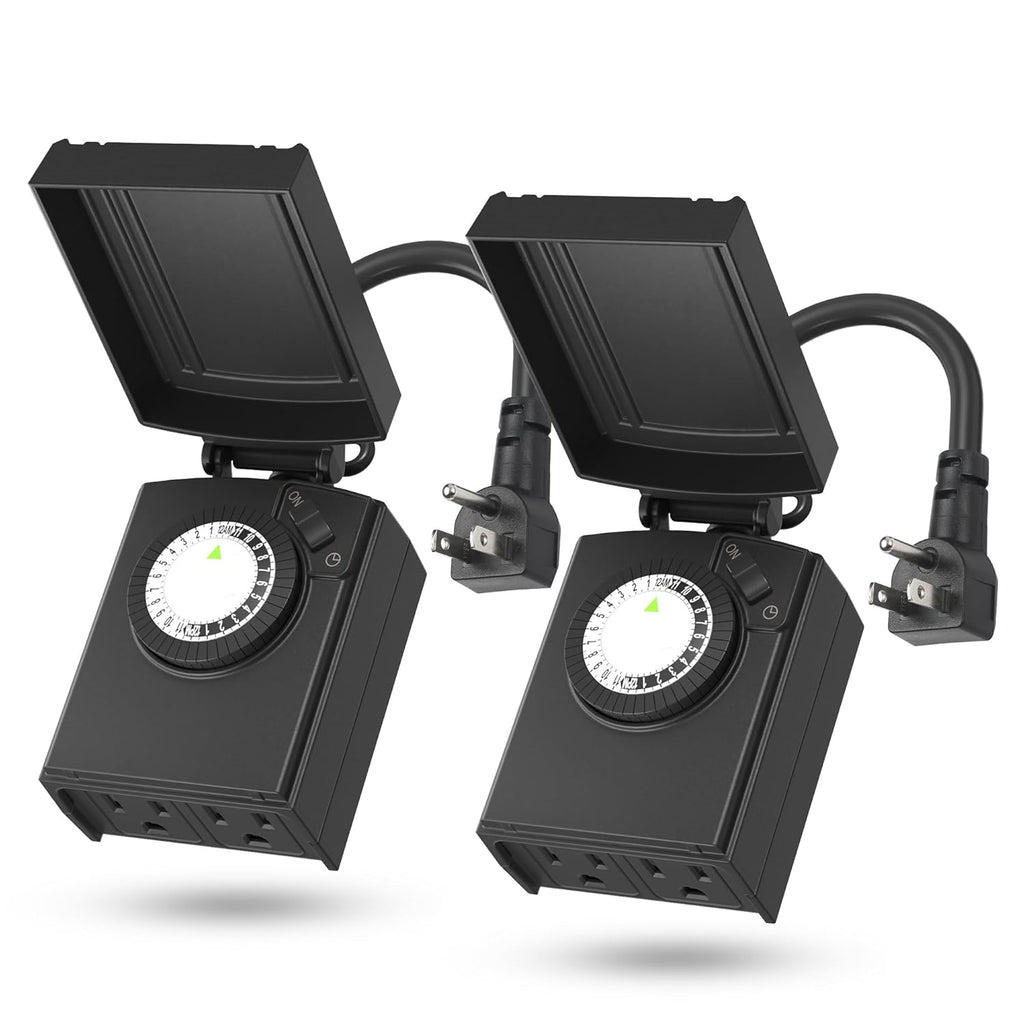 BN-LINK 24 Hour Heavy Duty Mechanical Timer, Outdoor Timer Outlet Waterproof with 30 Minutes Intervals, 2 Grounded Outlets for Christmas Lights Pool Pump,15A 1/2HP, ETL Listed(2 Pack)