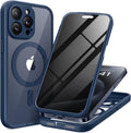 Magnetic for iPhone 15 Pro Case, Compatible with MagSafe, Built-in Privacy Screen Protector and Camera Protection, Anti Spy Full Body Dustproof Shockproof Hard Phone Case 6.1", Dark Blue