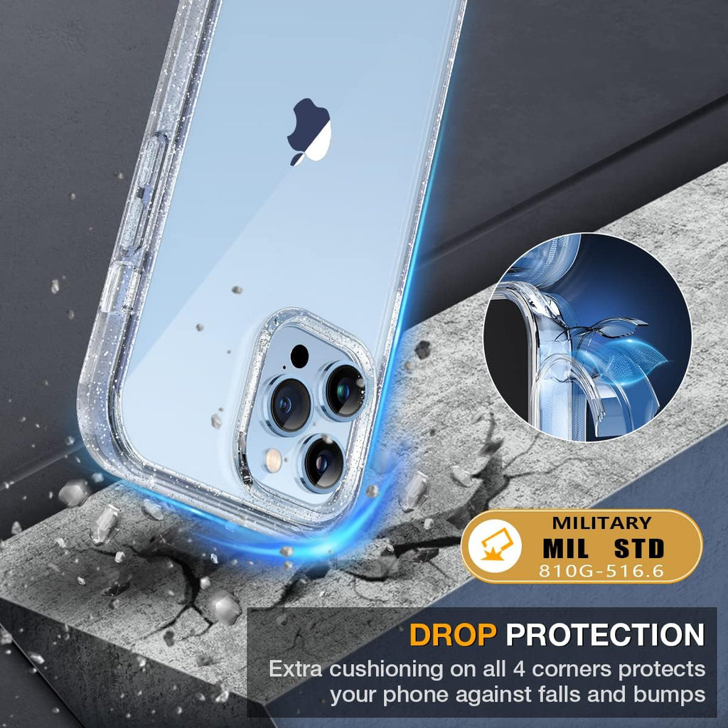 Miracase Glass Case for iPhone 13 Pro Max 6.7 inch, Upgrade Full-Body Clear Bumper Case with Built-in 9H Tempered Glass Screen Protector for iPhone 13 Pro Max, Clear Glitter