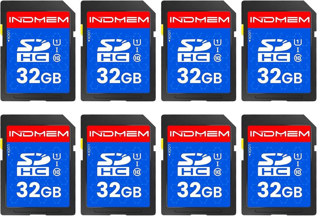 INDMEM SD Card 32GB, 8 Packs Class 10 32GB Flash Memory Card MLC Standard Secure Digital Cards Camera Card